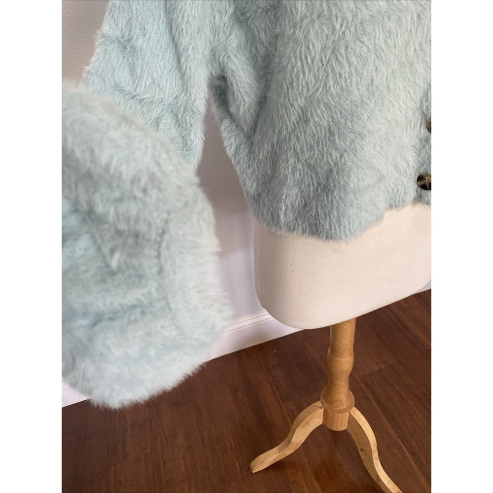 Lulus Crop Sweater Womens Extra Small Teal Soft Fuzzy Oversized Fluffy Y2K - Picture 4 of 12